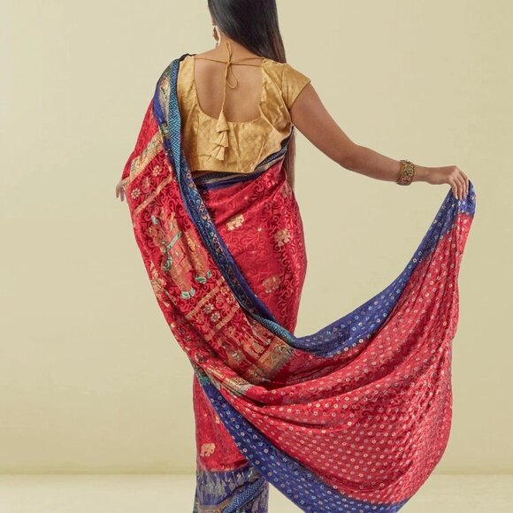 Trendy Red Pathani Print Crepe Saree for You | Muvvas Boutique - Picture 6 of 6